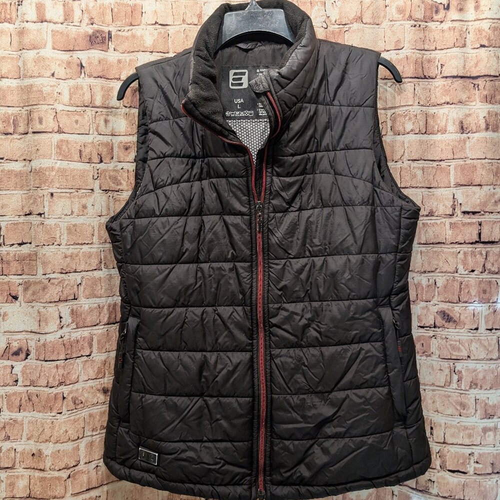 Black Quilted Vest with Red Accents